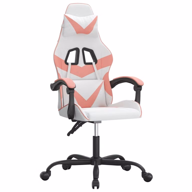 Sedia da Gaming Girevole Bianco e Rosa in Pelle finta