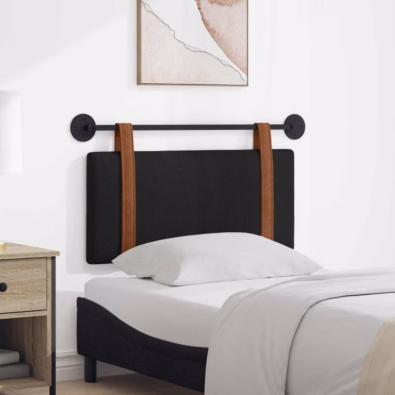 Testiera per letto sospesa vidaXL in similpelle nera con pannelli imbottiti e struttura in legno e metallo