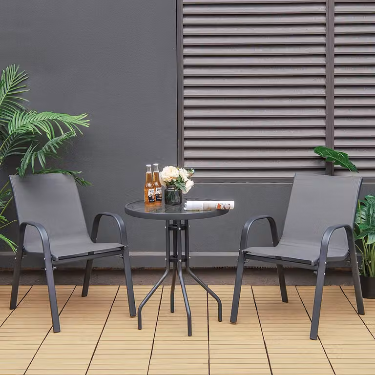 COSTWAY Set da bistrot 3 pezzi, tavolo da bistrot con 2 sedie set da balcone, set di sedute da giardino, set di sedute da giardino per giardino, balcone