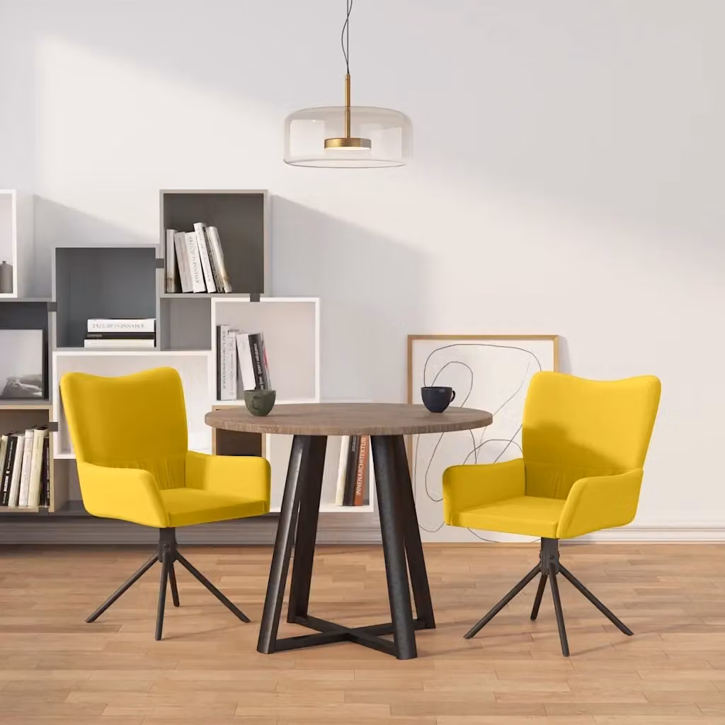 Set di 2 sedie da pranzo girevoli a 360 gradi in velluto giallo con braccioli e struttura in metallo per cucina e soggiorno – 2