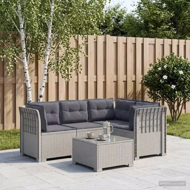 Divano da Giardino 4 Posti con Cuscini Aspetto Rattan PP Bianco 3443989