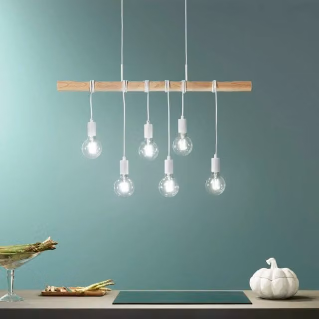 LAMPADARIO ARIZONA 6XE27 90XH180CM LEGNO/BIANCA.