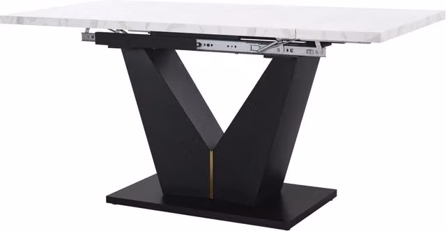 Tavolo da pranzo allungabile 99-159x75 cm con piano in MDF effetto marmo e gambe a V regolabili