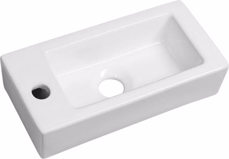 Lavabo ZOE in Vetroceramica 37x18cm, foro per rubinetto a sinistra, bianco