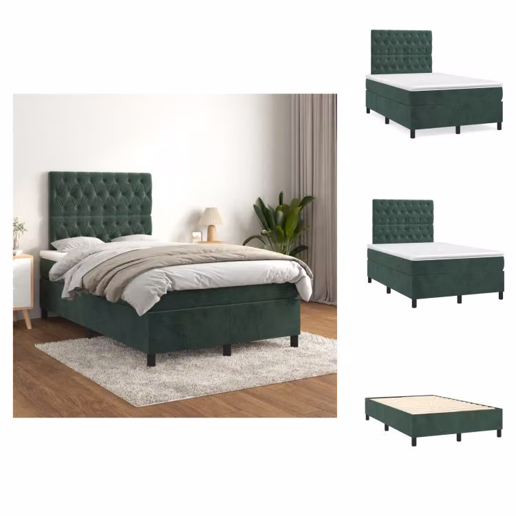 vidaXL Letto a molle con materasso verde scuro 120x200 cm in velluto - Letti e strutture letto