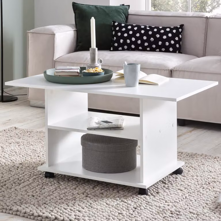 Tavolo di design FineBuy con ruote 95x51x54,5 cm | Soggiorno moderno con contenitore | Tavolo da divano Tavolo da salotto