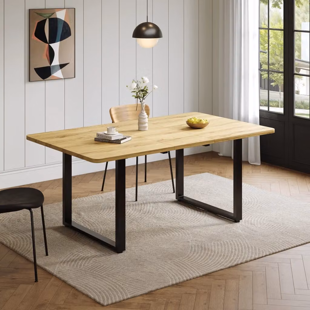 Tavolo da pranzo rettangolare allungabile Mivray in MDF laminato beige o marrone, L: 180 cm, P: 80 cm, H: 75 cm – 2