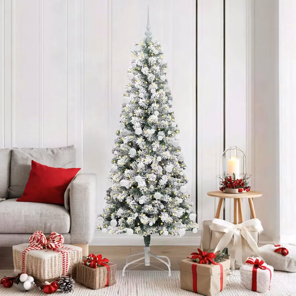 Albero di Natale Artificiale vidaXL con Luci LED Bianco Caldo, Verde e Bianco, Altezza: 180 cm