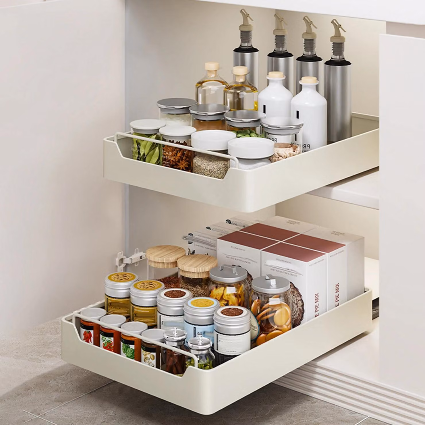 Ripiano estraibile per armadio - Organizer da cucina - Guida ammortizzata - 30 cm - Plastica PA+PE - Giallo chiaro