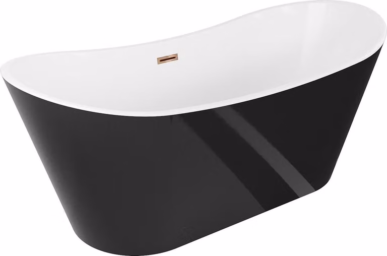Mexen Montana vasca da bagno freestanding 180 x 90 cm, bianca/nera, troppopieno oro rosa - 52011809075-60