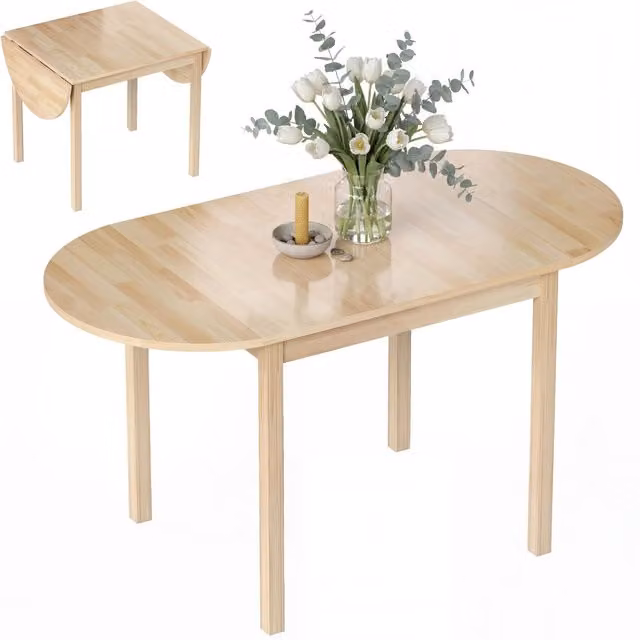 Tavolo da pranzo ovale XYLO in legno di pino massello, allungabile con due abattenti, colore marrone e beige, L: 140 cm, P: 70 cm, H: 75 cm