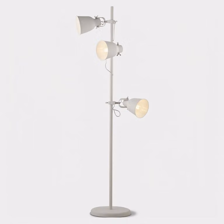 Lampada da terra LEGEND in metallo bianco con finiture in nichel
