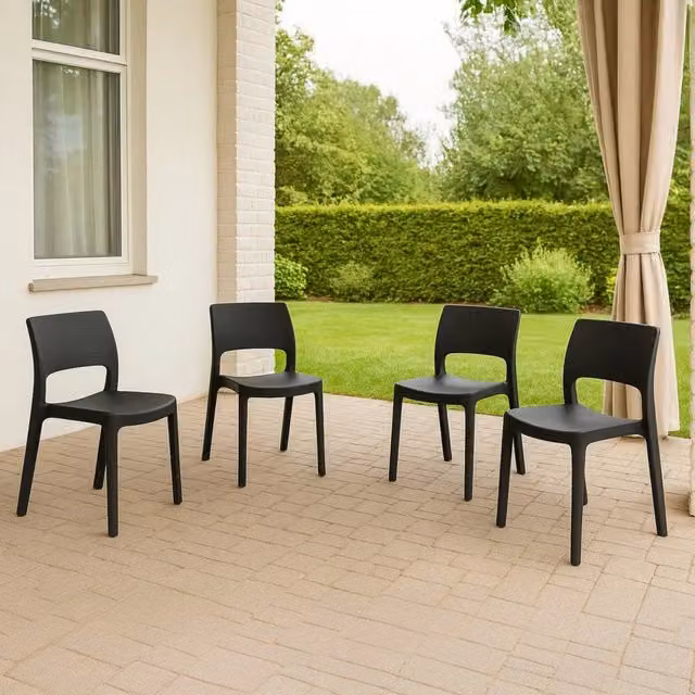 Set di 4 sedie da esterno Zircone DMORA colore Antracite, impilabili, per giardino o terrazza, L 50 cm x P 51 cm x H 82 cm