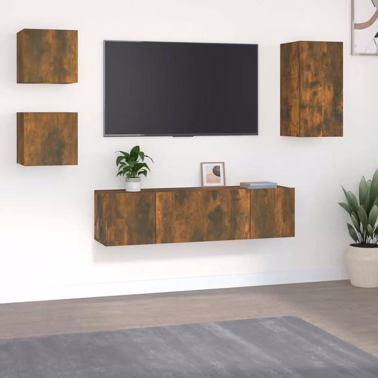 Set di mobili porta TV vidaXL 5 pezzi in legno multistrato e MDF colore marrone fumo per soggiorno