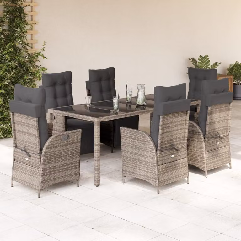 vidaXL Set da Pranzo da Giardino 9 pz in Polyrattan e Vetro Grigio
