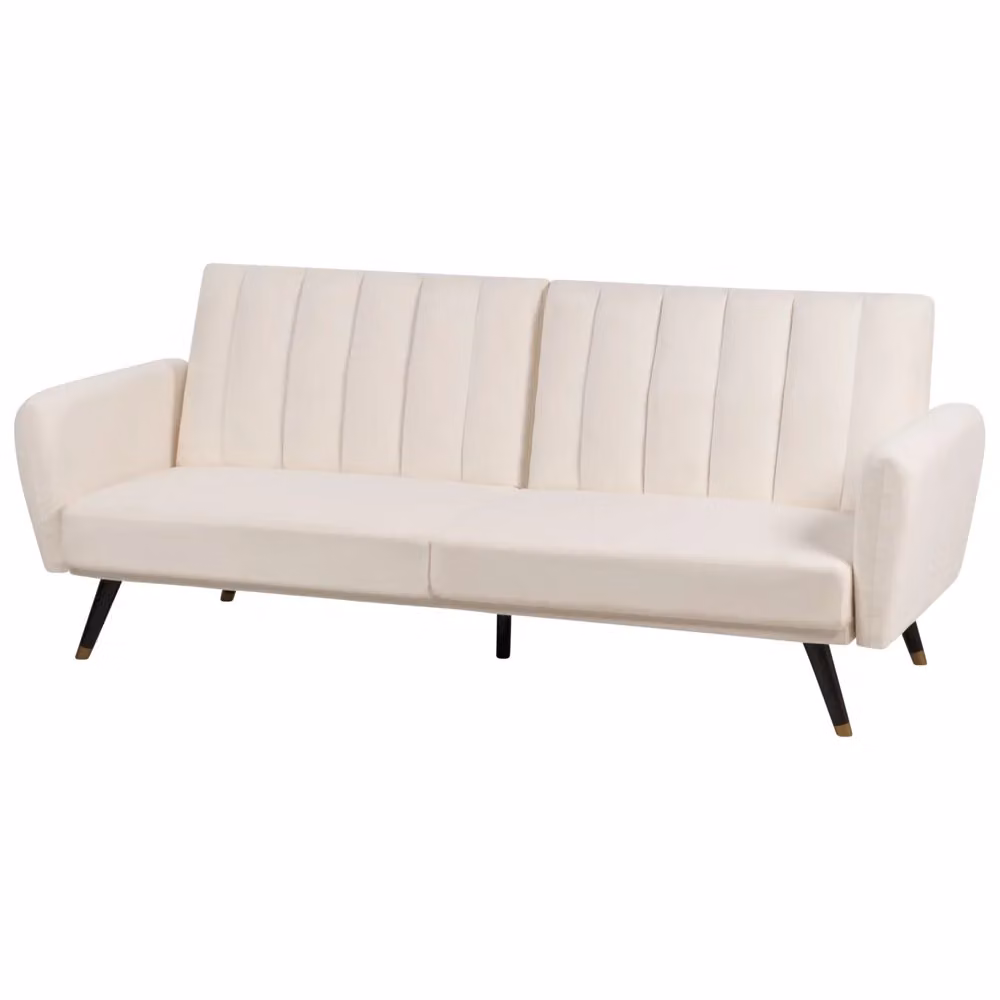Divano letto click-clack Beliani a 3 posti in tessuto beige con struttura in legno e poggiatesta regolabile per soggiorno e camera da letto L: 212 cm, P: 80 cm, H: 90 cm – 2
