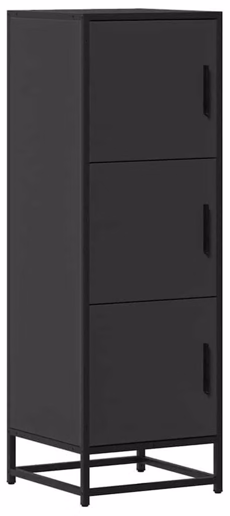 Mobile contenitore nero, dimensioni 35,5 x 35 x 106,5 cm, realizzato in materiale composito di legno e metallo