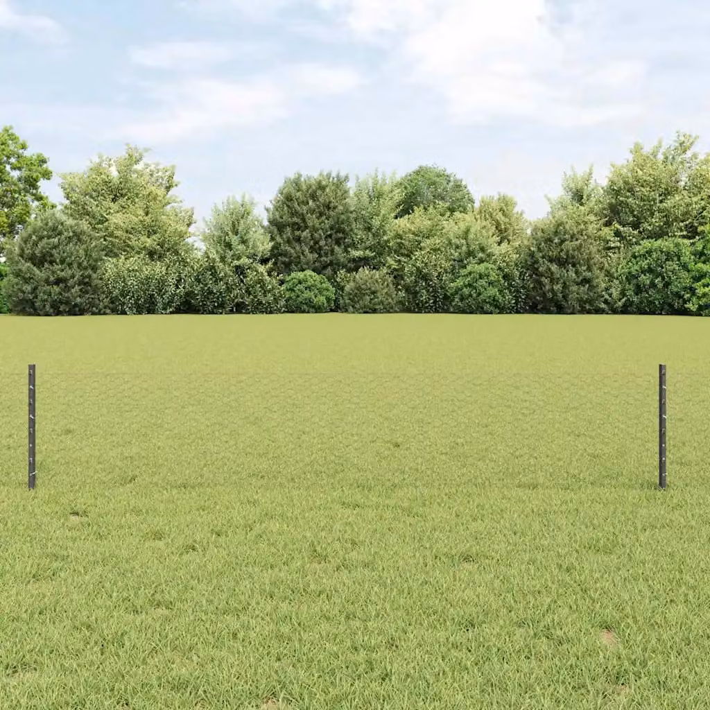 Recinzione esagonale con pali vidaXL in acciaio e PVC grigio, L: 10 m, H: 0,4 m