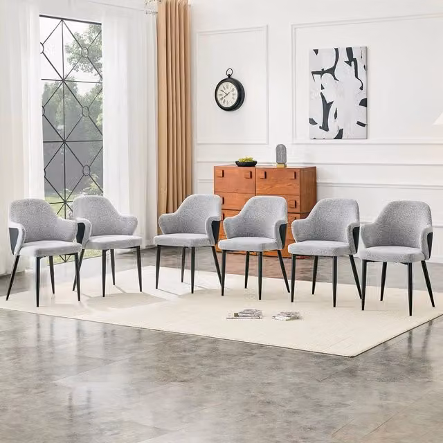 Set di 2 sedie da pranzo moderne MINIMAL imbottite in tessuto grigio e similpelle nera con gambe in metallo