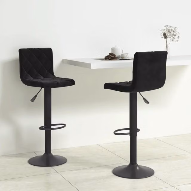 Set di 2 sgabelli da bar vidaXL in velluto nero con base girevole a 360 gradi