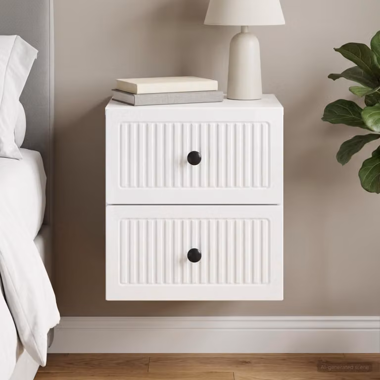vidaXL Mobiletto da notte sospeso Bianco Lucido L: 33 cm, P: 34,5 cm, H: 40 cm