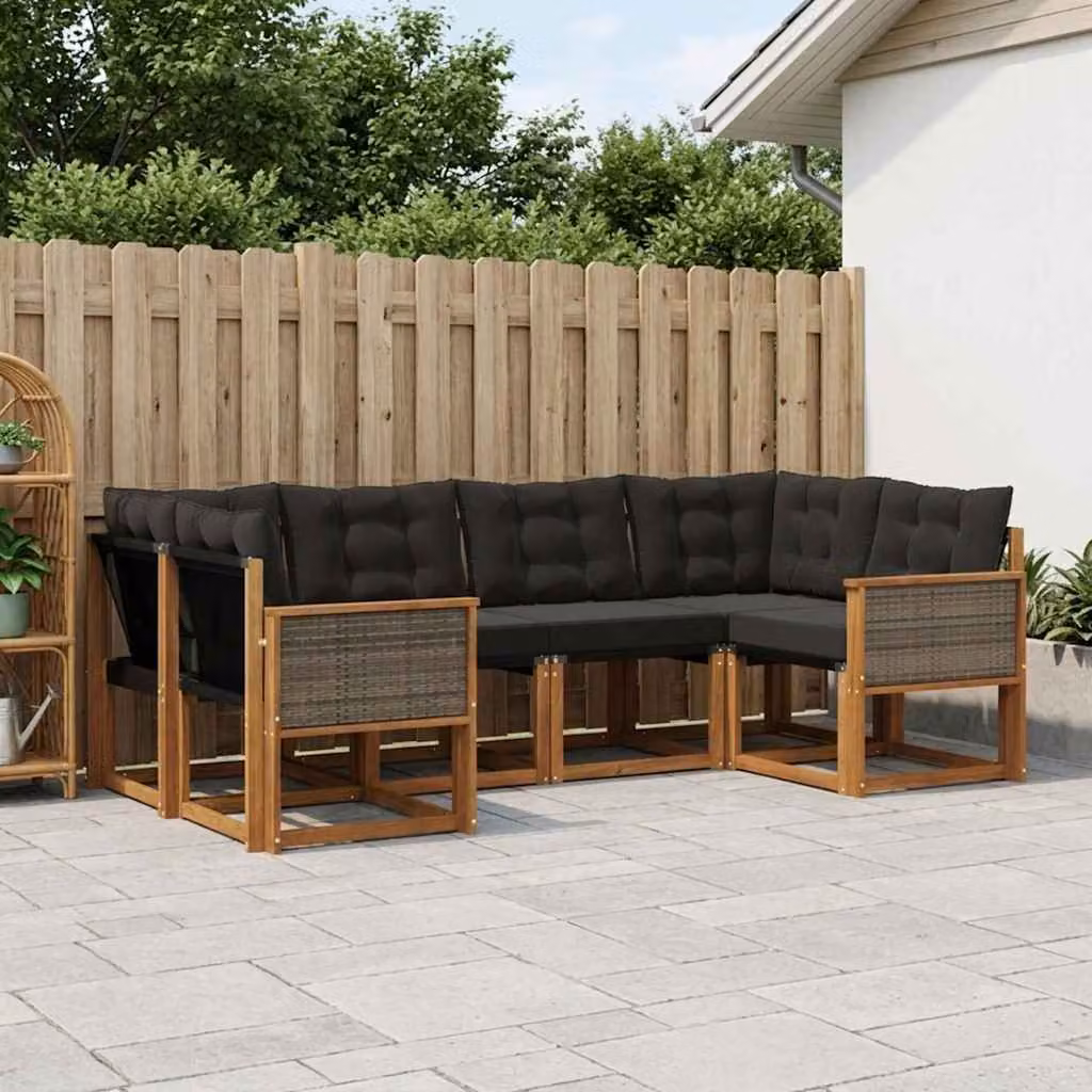 Set di divani da esterno vidaXL 6 pz in legno di acacia con cuscini, colore marrone e nero
