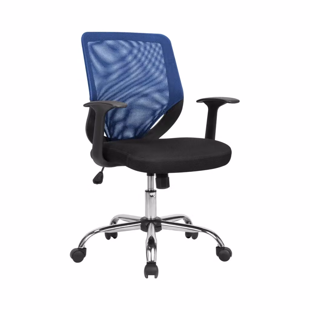 Sedia da ufficio Baradili, Poltrona direzionale ergonomica con braccioli in rete, L: 60 cm, P: 54 cm, H: 90/98 cm, Nero e Blu – 2