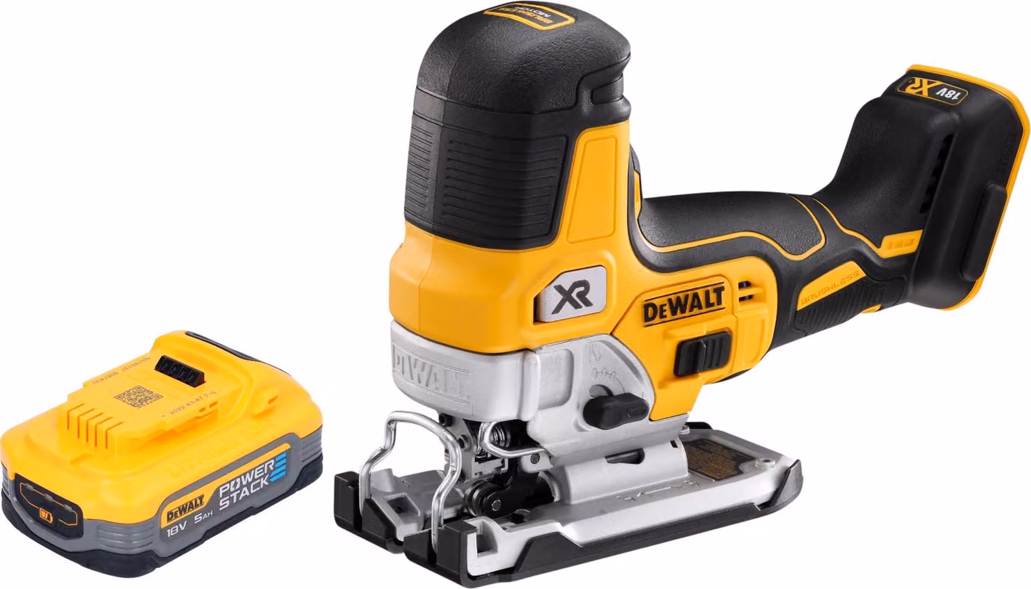 Seghetto alternativo a batteria DeWalt DCS 335 N 18 V 135 mm Brushless + 1x batteria Powerstack 5,0 Ah - senza caricabatteria