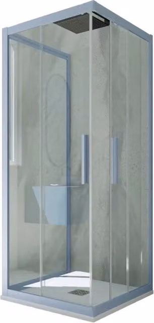 Box doccia Kolors Trio FORTE a 3 lati scorrevoli con vetro trasparente e profilo blu vintage, H 200 x L 100 x P 80 cm