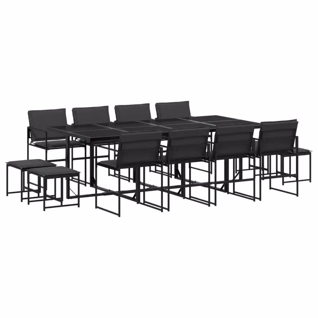 Set da pranzo da giardino vidaXL in metallo e vetro nero e grigio con 13 pezzi – 2