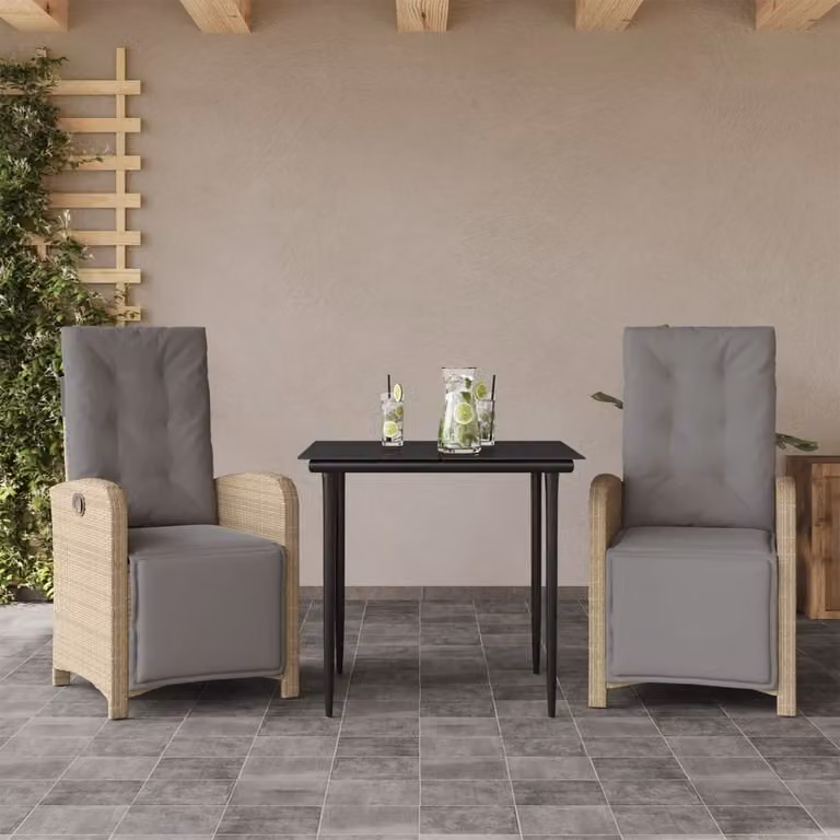 Set da Bistrò vidaXL 3 pz in Polyrattan con Cuscini Beige e Piano in Vetro