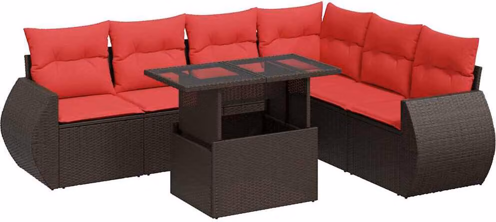 Set Divani Giardino 7 pz con Cuscini Marrone Polyrattan Acacia