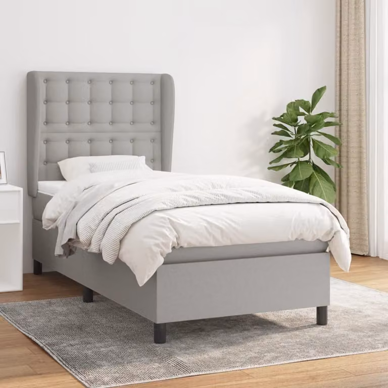 The Living Store Letto a molle con materasso grigio chiaro 80x200 cm in tessuto