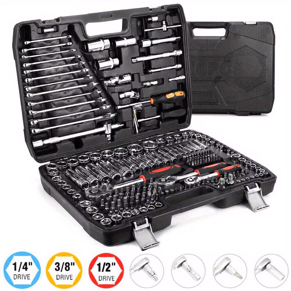 Set di utensili meccanici da 216 pezzi - Set di chiavi inglesi - Chiavi a cricchetto - Set di bussole - Utensili per la riparazione auto