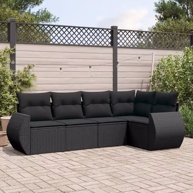 Set Divani da Giardino 5 pz con Cuscini in Polyrattan Nero 3253662