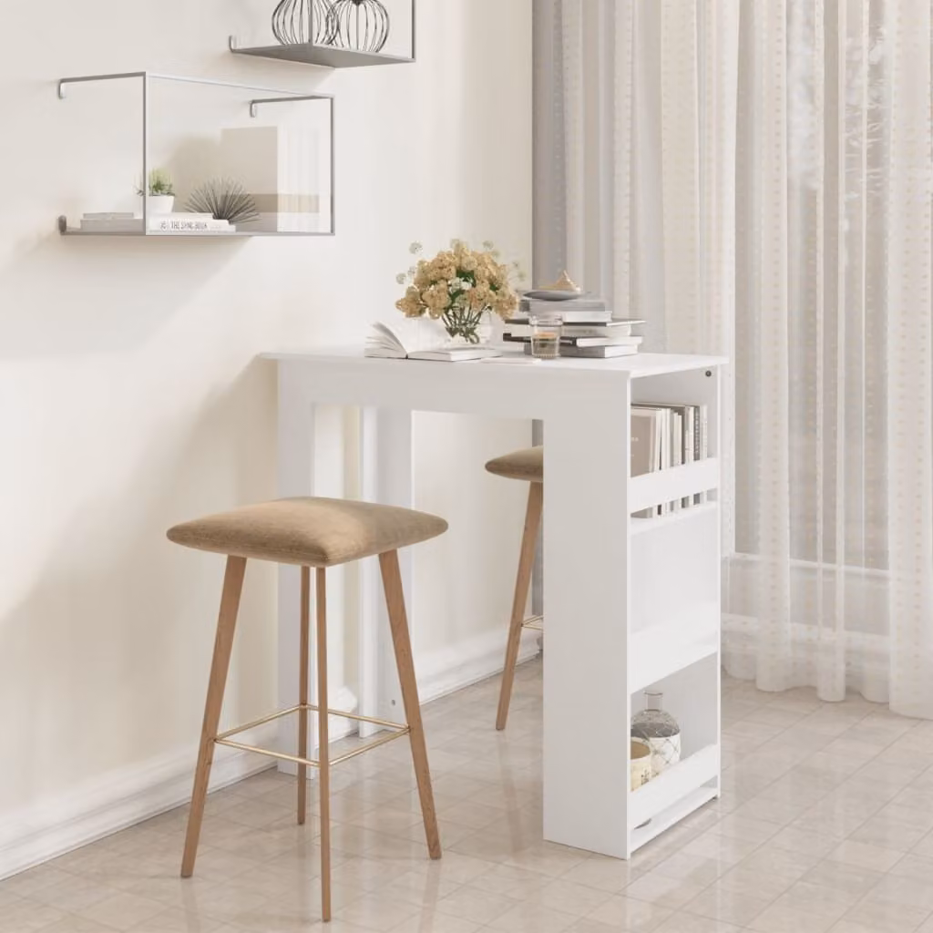 The Living Store Tavolo da bar con ripiano Bianco 102x50x103,5 cm Materiale a base di legno