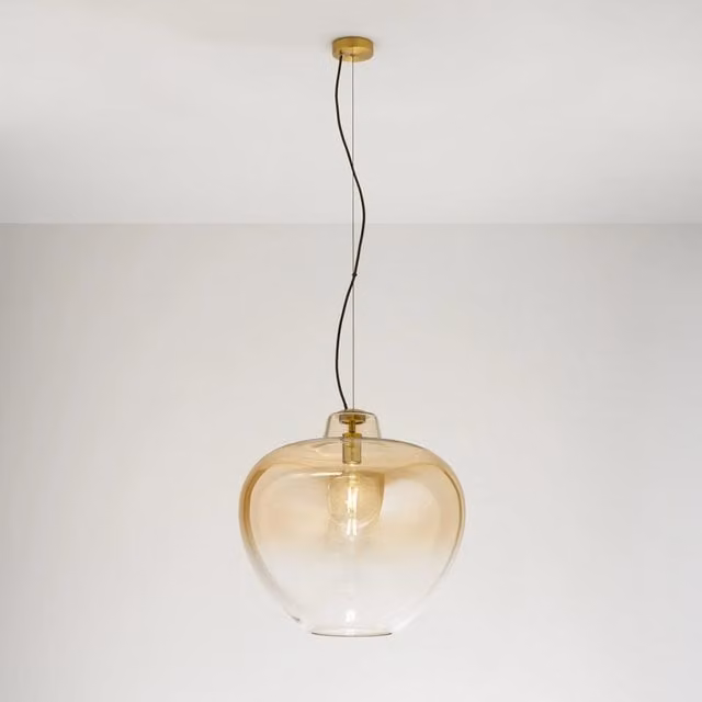 Sospensione Contemporanea Big Bowl Metallo Ottone Vetro Ambra 1 Luce E27