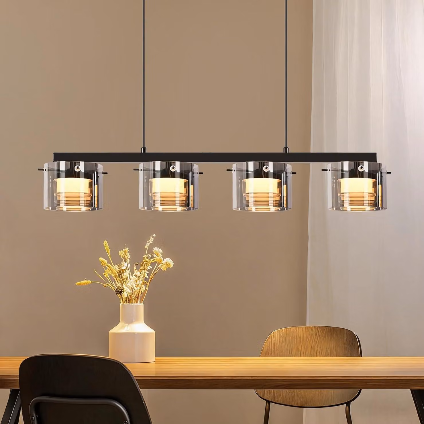 ZMH Lampada a sospensione per tavolo da pranzo, lampada a sospensione in vetro a 4 luci, lampada da sala da pranzo a sospensione, 140 cm, lampada a sospensione a LED regolabile in altezza, lampada a sospensione per sala da pranzo e corridoio