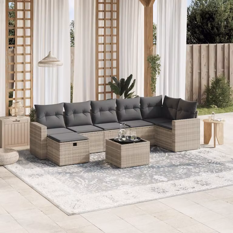 vidaXL Set Divano da Giardino a L 8pz con Cuscini Grigio Moderno in Metallo e Tessuto Resistente ai Raggi UV