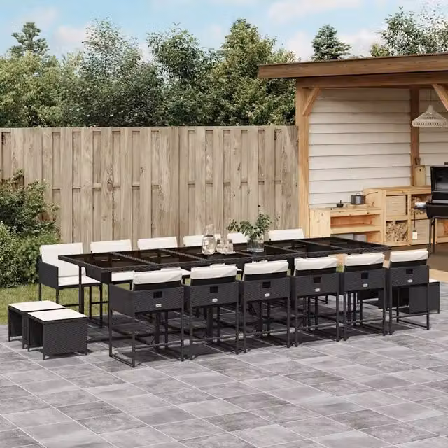 Set da Pranzo da Giardino 17 pz con Cuscini Nero in Polyrattan 3211362