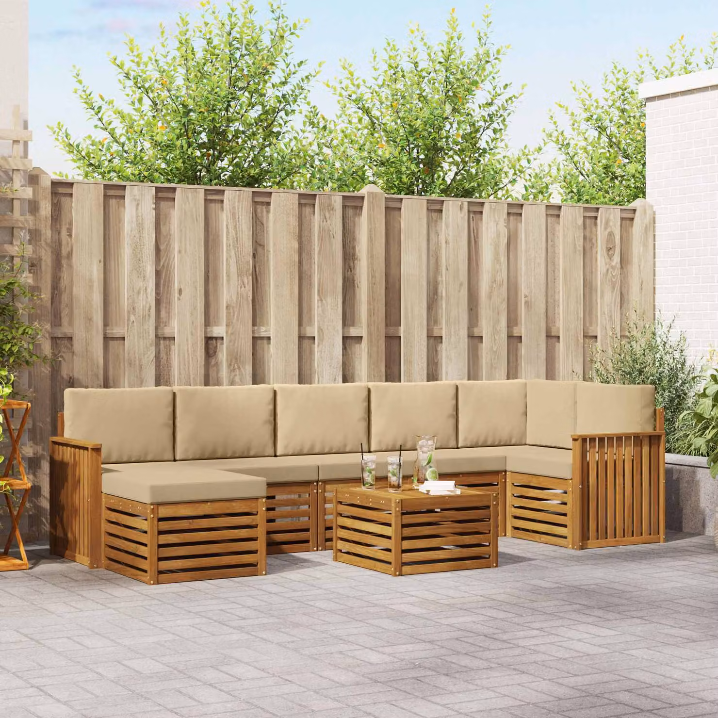 Set di divani da esterno vidaXL 8 pezzi in legno di acacia con cuscini, colore beige e marrone