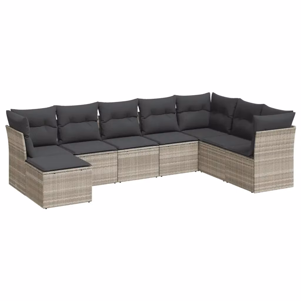 vidaXL Set Divano da Giardino a L 8pz in Polyrattan Grigio con Cuscini Imbottiti e Coperture Rimosse – 2