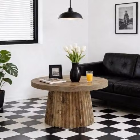Tavolino da caffè rotondo marrone Ø 80 cm in MDF con base scanalata