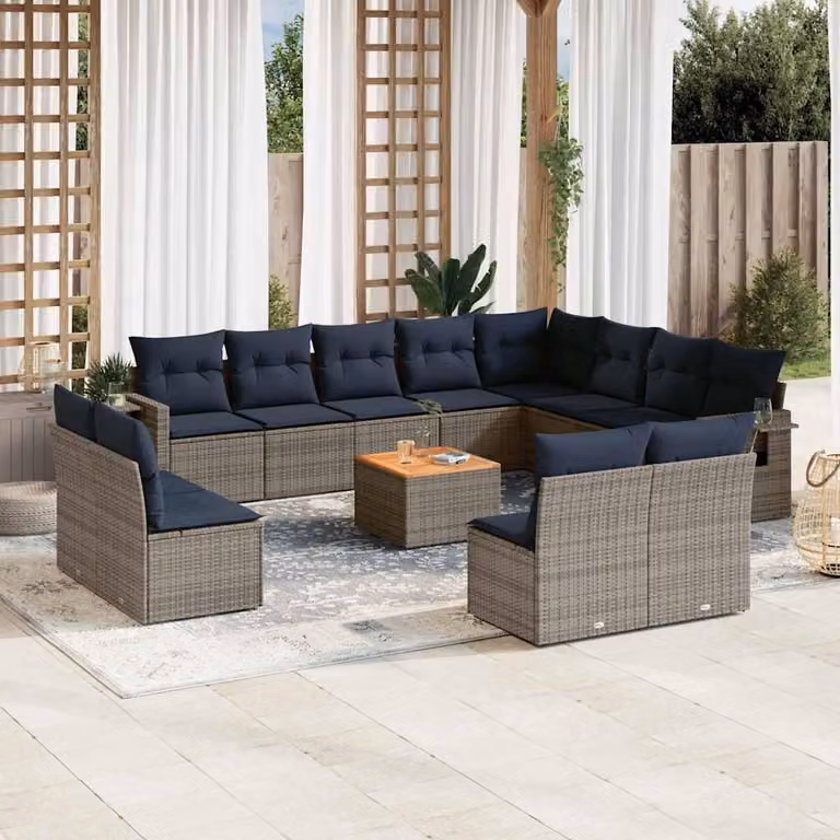 Maison Exclusive - Set da giardino composto da 13 pezzi con cuscini, grigio, polyrattan