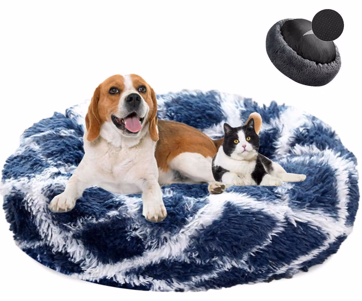 Cuccia per cani a forma di ciambella, in peluche, lavabile, colore blu navy, diametro 60 cm