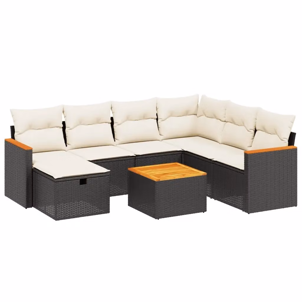 Set di Divani da Giardino vidaXL a Forma di L con Cuscini e Tavolino, 8 Pezzi, Nero e Bianco – 2