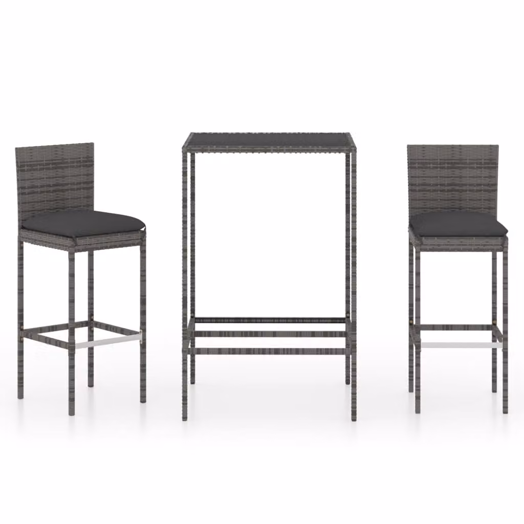 Set da Bar da Giardino 3 pz con Cuscini in Polyrattan Grigio