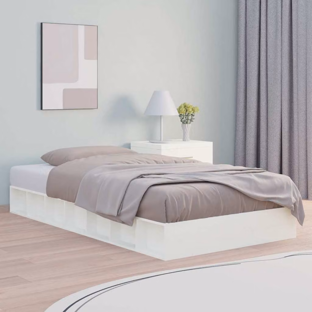 Giroletto singolo vidaXL in legno massello di pino bianco con doghe fisse L/P/H: 192.5 x 90 x 21 cm