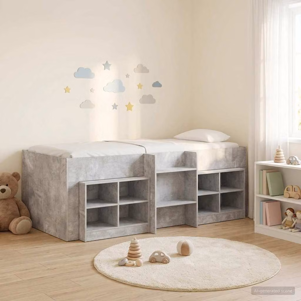 Set di Letto a Soppalco con Mobile vidaXL in Legno Ingegnerizzato Grigio, L/P/H: 200 x 100 x 203 cm