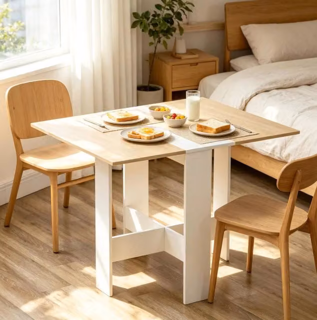 Tavolo pieghevole multifunzione in MDF rovere e bianco 103 x 76 cm